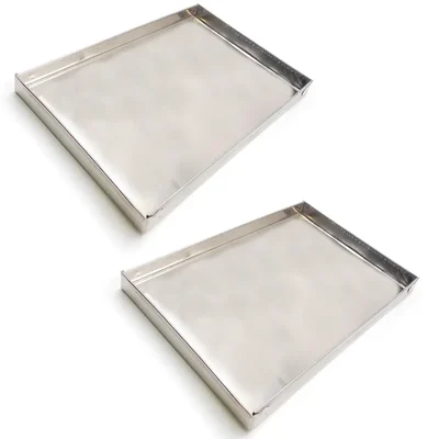 Pack of 2 Stainless Steel Sweet Tray For Display Sweets, Desserts, Confections, Mithai, Cookies, Pastries, etc.(Size-15x15x2.5 inch)