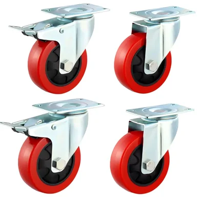Prakash Pack Of 4 Medium Duty 100 x 50 MM Swivel & Swivel With Brake Plate Type Caster Wheel