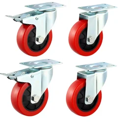 Prakash Pack Of 4 Medium Duty 100 x 50 MM Swivel & Swivel With Brake Plate Type Caster Wheel