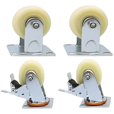 Suwas Trolley 4 x 2 Inch Pack Of 4 Nylon Caster Wheel With 1200 Kg Load Capacity (2 Fixed and 2 Swivel With Brake ) | 6 Months Warranty