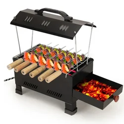  Wellberg Premium Quality 2-in-1 Electric and Charcoal 13 Inch Portable Barbeque Grill with 6 Skewers