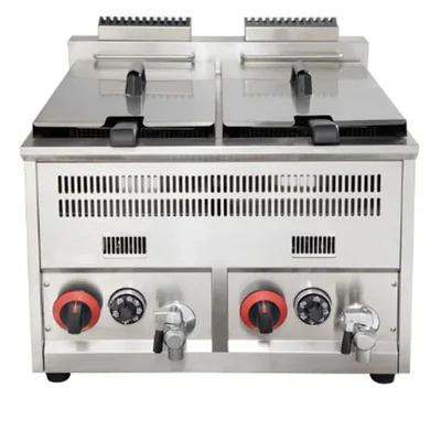 High Efficiency 16+16 L Table Top Deep Fryer with Auto Ignition with Stainless Steel Body for French Fries,Chicken,Fish