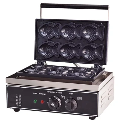Commercial Nonstick Taiyaki Waffles Maker Machine with 6 Molds pan, Suitable for Restaurant Snack Bar