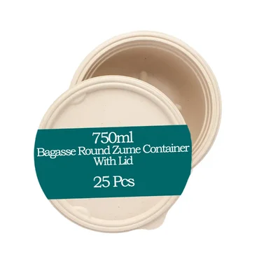 750ml Bagasse Round Zume Container With Lid, 100% Anti-Leak Technology for Food Delivery, Take Away Meals(Pack-25 pcs)