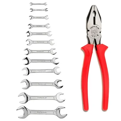 Taparia Hand Tools Combo of 12 Pcs Double Ended Spanner Set (DEP-12) With 8 inch Combination Plier (1621-8)