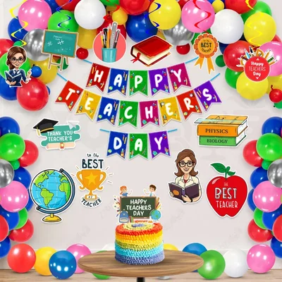 Teachers Day 39 Pcs Decor Kit For School Party 300 GSM Banner Swirls Cardstock Cutouts Cake Topper(Pack of 3)