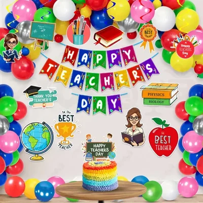Pack of 3, 9, 18 Teachers Day Decor Kit, 300 GSM Banner Swirls Cardstock Cutouts Cake Topper, 39 Pcs in 1 Pack(Pack-3 pcs)