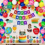 Teachers Day 49 Pcs Decoration Kit For School Party 300 GSM Cardstock Banner Swirls Balloons Cutouts(Pack of 3)
