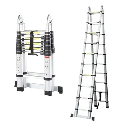 Heavy Duty 10+10 Steps (9.5+9.5 Feet/2.9+2.9 Meter) A Shape Double Side Aluminium Telescopic Ladder