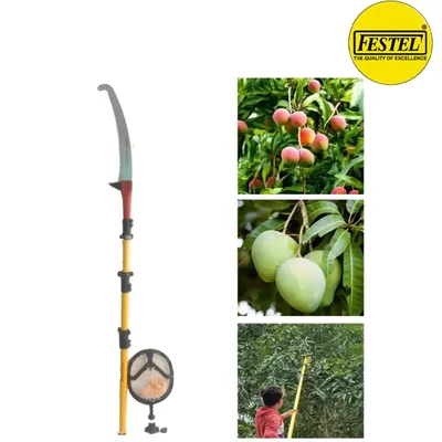 FESTEL Skytuch FRP Telescopic Pole 4-12 feet (Extendable up to 12 ft) with Pruning Saw and Fruit Picking Basket