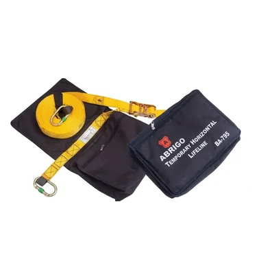ABRIGO BA-795 Temporary Horizontal Lifeline System, 44mm Polyester Webbing with Steel Ratchet & Dual Karabiners, 20 Meter