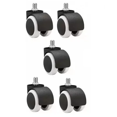 Prakash Pack Of 5 Nylon Castor Thread Type Revolving Chair Wheel (Black and White)