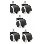 Prakash Pack Of 5 Nylon Castor Thread Type Revolving Chair Wheel (Black and White)