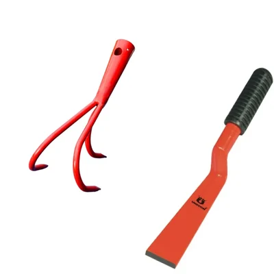 Unison Garden Set : 3-Prong H.D Cultivator & 2" Khurpa with Steel Handle - Heavy Duty Soil & Weeding Tools used for Gardening