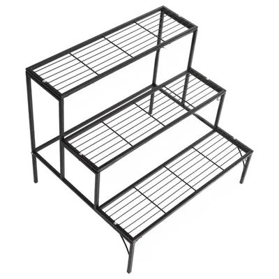 Ecofynd 3-Tier Trio Metal Plant Stand | Sleek Black Powder-Coated Iron Stand For Indoor & Outdoor Use