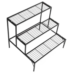 Ecofynd 3-Tier Trio Metal Plant Stand | Sleek Black Powder-Coated Iron Stand For Indoor & Outdoor Use