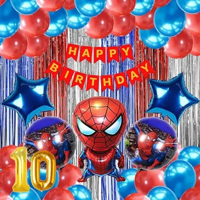 Set of 52 Pcs 10th Spiderman Theme Birthday Decoration Items Kit for Boys(Pack-Pack of 7)