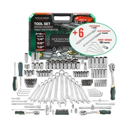 ROCKFORCE Tool Kit 216+6 Pcs, 1/4", 3/8", 1/2" Dr Socket Set CR-V (RF-38841+6)