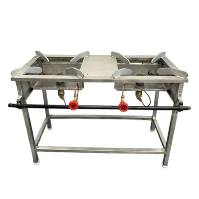 Stand Type 12x30x30 inch High Flame Double Torch Burner Gas Bhatti, Stainless Steel Body