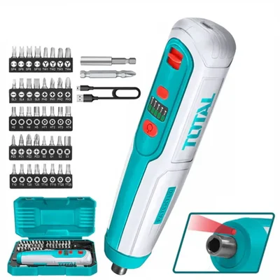 Total 1/4" Hex Shank Lithium-Ion Cordless Screwdriver with Accessories, 240 RPM (TSDLI0403)