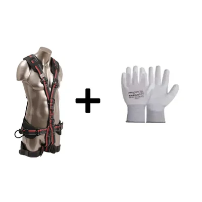 KARAM PN 56 Polyester Full Body Safety Tower Harness with HS 21 Pack of 1 Large White PU Gloves Combo