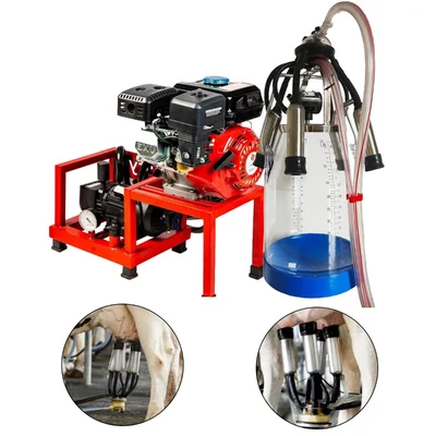 COWFY Milking Machine with 6.5HP Engine & 0.5HP Motor, 25 Liters Transparent Bucket with 240cc Claw & Pulsator