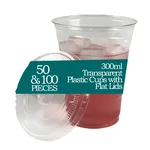 300ml Transparent Plastic Glass with Flat Lids