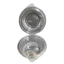 100pcs, 250ml Transparent Round Hinged Container for Dhokla, Burger and Snacks Packaging