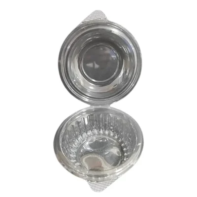 100pcs, 350ml Transparent Round Hinged Container for Dhokla, Burger and Snacks Packaging