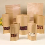 600 gm, 17x24 cm 135 Micron Kraft Paper Standup Pouch with Transparent Window for Dry Fruits, Snacks Packaging