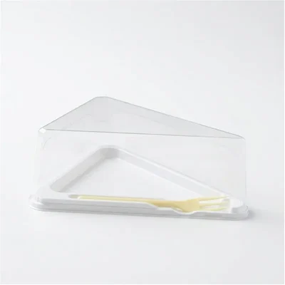 Transparent Triangle Pastry Box with Fork High Lid Disposable Cake Slice Dessert Packaging Container, (Pack of 200)