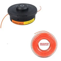 Heavy Duty 25-2 Nylon Trimmer Head & 3 mm 50 meter Nylon Rope for Petrol Brush Cutter