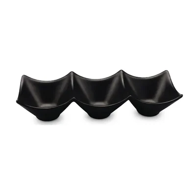 8 Inch (Pack of 6) Trio Pickle Bowl Triple Compartment Ceramic Condiment Server and Divided Chutney Tray