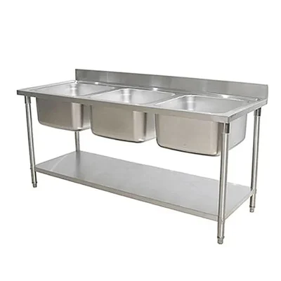 Triple Unit Sink 18x18 inch, SS 304 Body, 22x67x30 inch For Commercial Kitchens Washing, Rinsing, and Sanitizing
