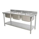 Triple Unit Sink 18x18 inch, SS 304 Body, 22x67x30 inch For Commercial Kitchens Washing, Rinsing, and Sanitizing