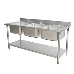 Triple Unit Sink 18x18 inch, SS 304 Body, 22x67x30 inch For Commercial Kitchens Washing, Rinsing, and Sanitizing