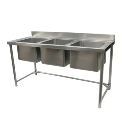 High Volume Operation 16x16 inch Triple Unit Sink without Tap, SS 304 Body, 22x67x30 inch For Kitchen, Restaurant, Laboratory