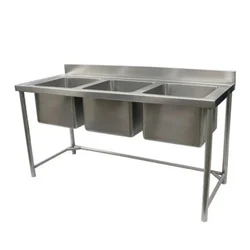 High Volume Operation 16x16 inch Triple Unit Sink without Tap, SS 304 Body, 22x67x30 inch For Kitchen, Restaurant, Laboratory