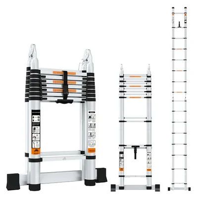 TROLIFT 22 Feet (6.6 meter) 16 Steps 2-in-1 Double Aluminium Telescopic Ladder, 150 kg Load Capacity