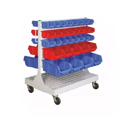 Suwas Trolley 8-10 Kg Load Capacity Per Shelf Powder Coated Bin Handling Trolley With HDPE Bins (SU-BST-002-1)