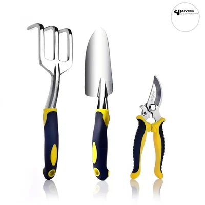 Jaiveer Combo of 3 Garden Tools - Stainless Steel Hand Pruner, Cast Aluminum Hand Rake and Trowel