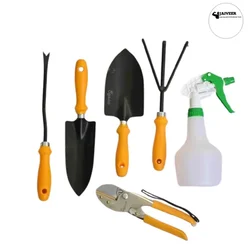 Jaiveer Garden Tools Set of a Trowel, Transplanter, Cultivator, Weeder, Cutter and Spray Bottle | 6 Tools