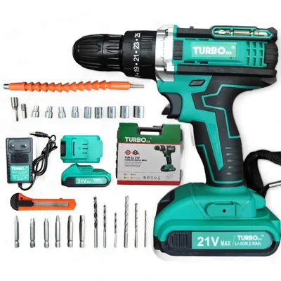 Turbo 21 V 10mm Cordless Drill Machine With Tool Kit Box, 1300 RPM