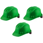 Heavy Duty Pack of 3, 10, 50 Pcs Green Colour Ratchet Safety Helmet - HDPE Material, Free Size for Industrial Uses