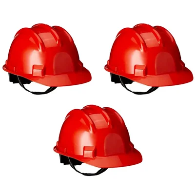 Turbo 3 Pcs Red Colour Ratchet Safety Helmet - HDPE Material, Free Size for Industrial Uses
