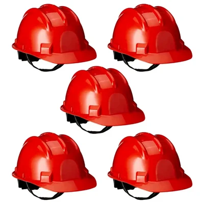 Turbo 5 Pcs Red Colour Ratchet Safety Helmet - HDPE Material, Free Size for Industrial Uses