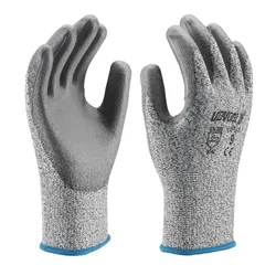 Udyogi HPU 5 Cut Level 5 Liner 9 Inch Grey PU Coated Safety Gloves 18 Guage(Pack-1 pair)