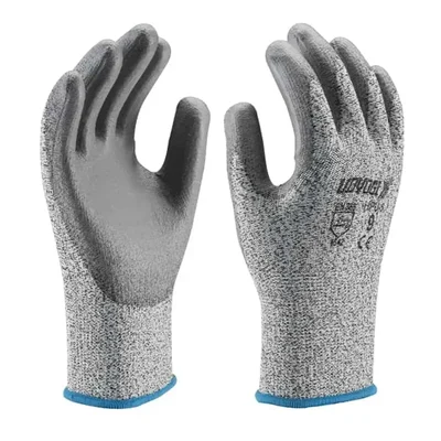Udyogi HPU 5 Cut Level 5 Liner 9 Inch Grey PU Coated Safety Gloves 18 Guage(Pack-1 pair)