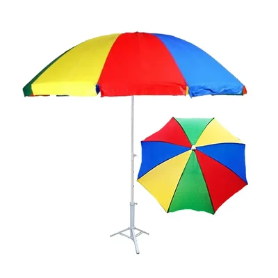 Premium Quality 6 Feet Outdoor Umbrella With Tripod Stand For Garden, Beach, Terrace (Color-Multi Color)
