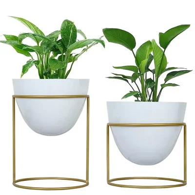 Ecofynd White Decorative Modern Indoor Planter with Stand, Decorative Modern Indoor Planter (Pack of 2)